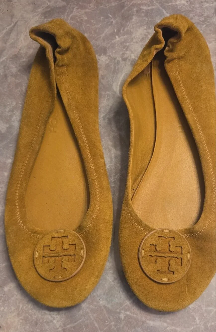 Tory Burch Mustard Suede Ballet Flats